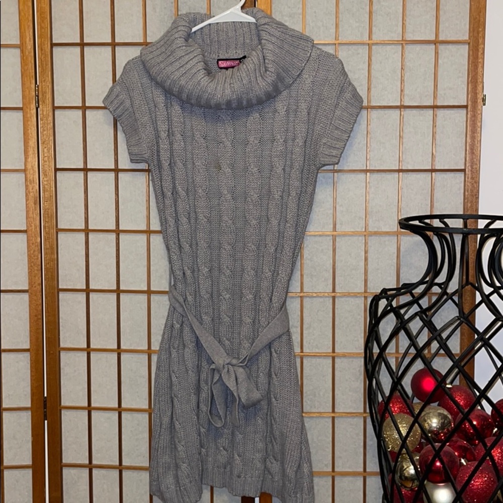 Cowl neck sweater dress